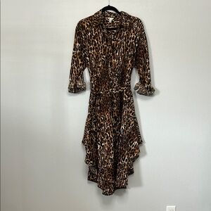 Cato Brown and Tan Leopard Print High Low Dress